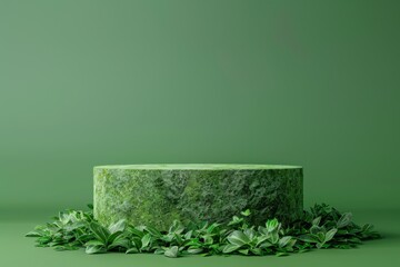 Wall Mural - Green Nature Podium Surrounded by Leaves