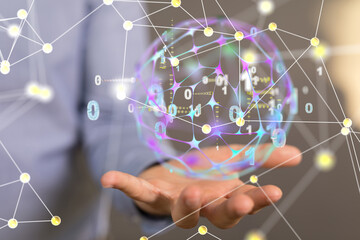 Poster - connected symbols for digital, interactive and global communication concept