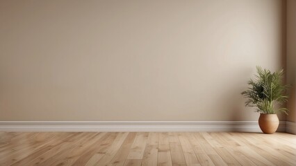 Empty room interior with wooden floor on beige wall copy space mock up