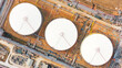 © boygek - Aerial view oil storage tank, White oil tank storage chemical petroleum petrochemical refinery product at oil terminal, Business commercial trade fuel energy transport by tanker ship vessel.