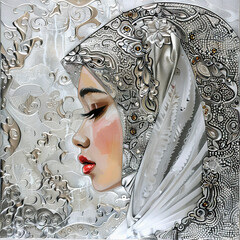 Beautiful Muslim woman wearing white hijab. Beautiful islamic girl with hijab