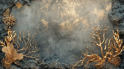 Wall Mural - Volumetric decorative stucco on a plastered wall, seabed, corals.