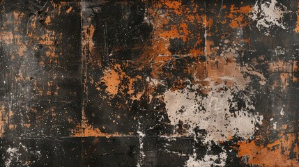 Poster - Grunge Aged Surface with Dark Brown Black White and Orange Elements
