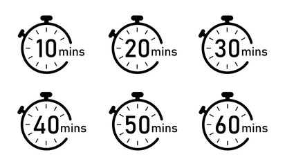 timer, clock, stopwatch isolated vector icon. timer icon set, timer from 10 to 60 minutes, vector il