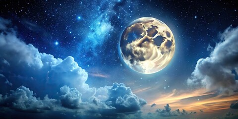 Wall Mural - Majestic night sky with a full moon shining brightly , moon, sky, night, nature, celestial, lunar, astronomy, space, glow