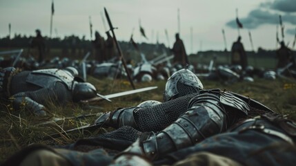 Wall Mural - Fallen knight with battlefield in background