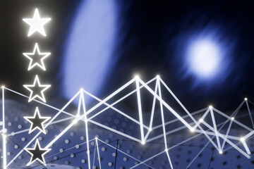 Poster - Abstract digital glowing rating stars with 5 points and lines a dark background. 3d rendering