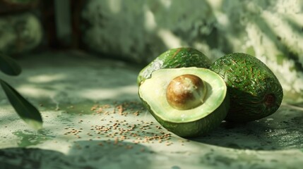 Sticker - Avocado cut half fresh. Generative AI