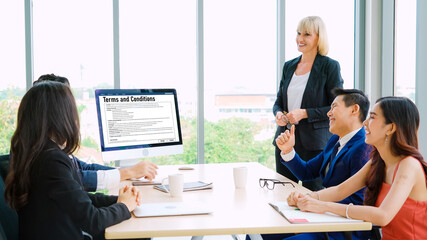 Poster - Digital legal contract provide terms and conditions document on computer screen ready for online digital signature for deal agreement of future business snugly
