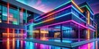 © Sangpan - Futuristic building with colorful lights and neon lines , abstract, render, building, vibrant, colors, glowing, pink, blue