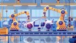 © Mahemud - A car manufacturer in a digitalized factory, featuring an automated robot arm assembly line for manufacturing high-tech electric vehicles.