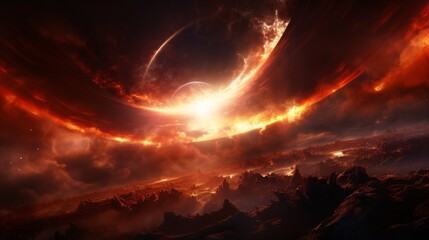 abstract cosmos background showcases an interstellar catastrophe. a awesome star shines amidst the b