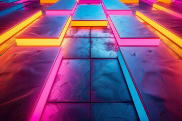 Poster - Neon lines forming geometric shapes with bright, glowing accents,
