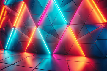 Poster - Neon lines forming geometric shapes with bright, glowing accents,