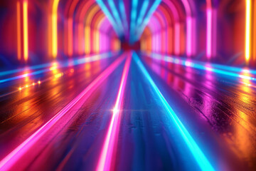 Poster - Vibrant neon lines forming a mesmerizing pattern with glowing effects,