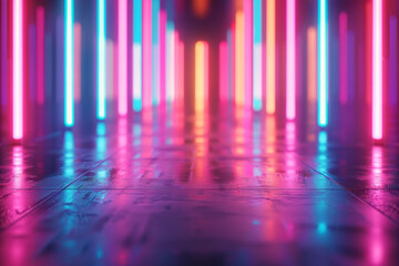 Poster - Vibrant neon lines forming a mesmerizing pattern with glowing effects,