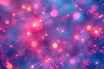 Poster - Neon lines and glowing particles in a mesmerizing abstract pattern,