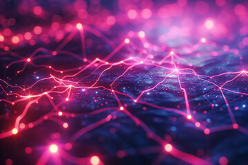 Poster - Neon lines and glowing particles in a mesmerizing abstract pattern,