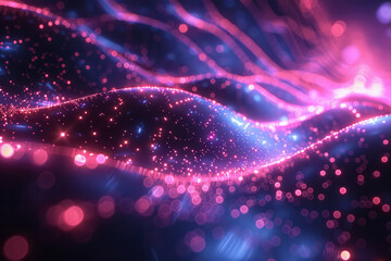 Poster - Neon lines and glowing particles in a mesmerizing abstract pattern,
