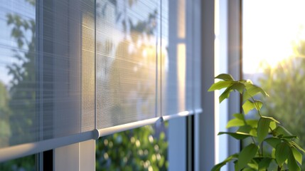 Aufkleber - A close-up view of a window with blinds closed, suitable for use in architectural or interior design contexts