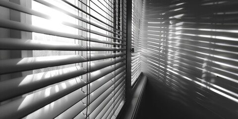 Poster - A black and white photo of a window with blinds