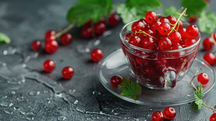 Sticker - Nutritious red currant in a glass cup promoting health and vegetarianism