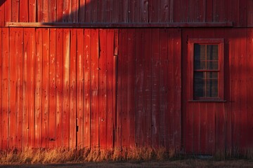 Aufkleber - A rustic red barn with a window in the middle, perfect for rural or countryside scenes