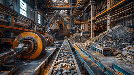 Wall Mural - large stone mill There is a conveyor belt for sorting stones. 