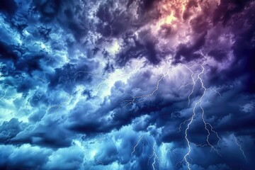 Poster - A dark gray sky filled with thick clouds, illuminated by flashes of lightning