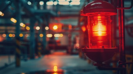 Poster - A red light is installed on a pole in a building, providing guidance and safety