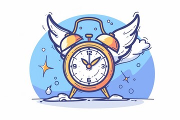 Aufkleber - An alarm clock surrounded by flying wings, a unique and creative concept for various uses