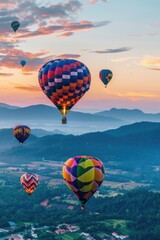 Fototapete - Aerial view of colorful hot air balloons soaring through the sky