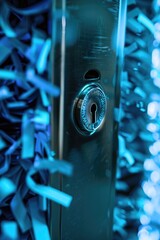 Poster - A close-up of a lock on a door, suitable for use in images about security, architecture, or mystery