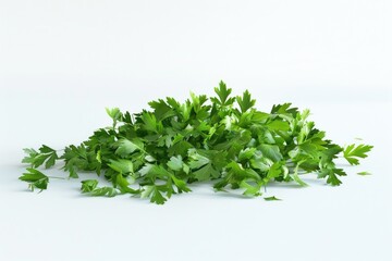 Poster - Fresh parsley leaves arranged on a clean white background