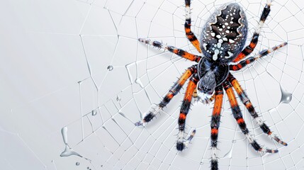 Aufkleber - A close-up shot of a spider sitting on top of its intricate web, looking down at something below