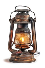 Wall Mural - An old-fashioned oil lamp with a lit candle inside, perfect for rustic or vintage-themed settings