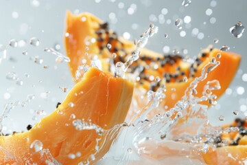 Poster - Close-up of an orange being splashed with water, great for food or beverage related concepts