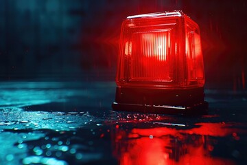 Poster - A red traffic light sits on top of a wet surface, possibly after rain or flooding