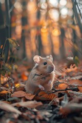 Poster - A small mammal sits amidst fallen leaves and branches in a wooded area, great for illustrations or background use