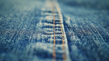 Sticker - Close-up of Blue Denim Fabric with Orange Seam