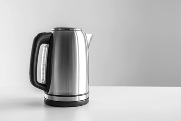 Poster - A stainless steel kettle sitting on a table