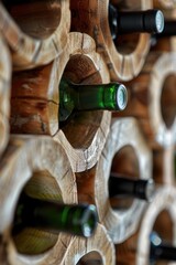 Aufkleber - A wooden wine rack holding multiple wine bottles