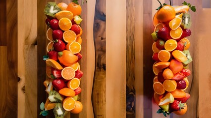 Wall Mural - Side view fresh cool fruit orange cocktail on the wooden table vertical