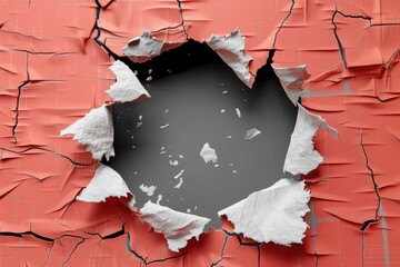 Poster - A hole in a wall with a bright red paint job, suitable for use in interior design or DIY projects