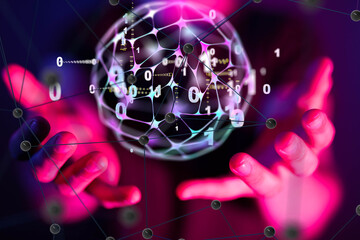 Poster - Neural network concept. Connected cells with links.