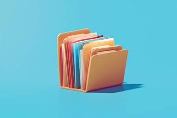 Poster - A stack of folders sitting on a blue surface, perfect for office or home use