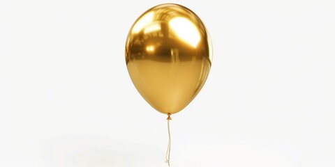 Poster - A single gold balloon drifting through the air, on a plain white background