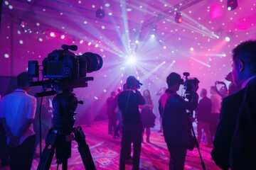 Poster - A person standing in front of a camera mounted on a tripod, ready to capture the moment