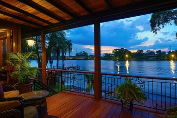 Aufkleber - A cozy porch overlooking calm waters