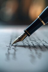 Aufkleber - A fountain pen resting on top of a blank piece of paper, ready for writing or drawing